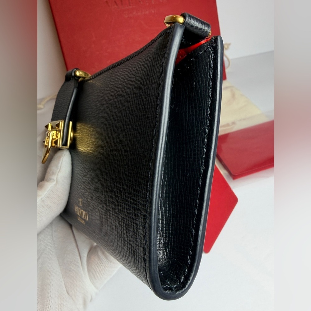 Valentino Garavani Rockstud Zipper Coin Purse Cardholder Grainy Calfskin Leather - Picture 10 of 12